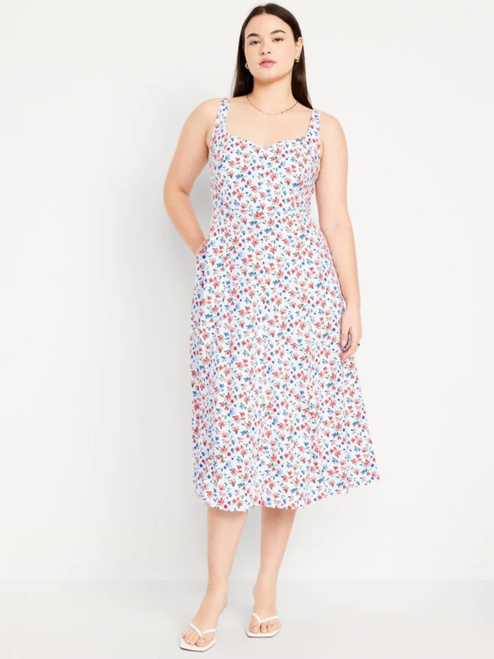 Old Navy Large Fit & Flare Linen Blend Midi Dress In Americana Floral Print - Picture 6 of 12